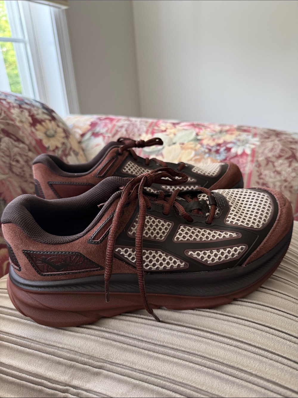 Hoka Unisex Men's & Women Brown and Cream Trail-Style Sneakers. Brand new.